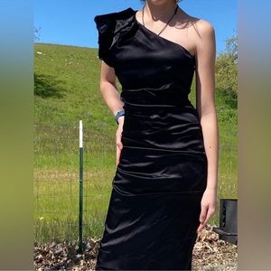 NWT Nicole Miller New York Womens One Shoulder Ruched Satin Midi  Dress Size 10